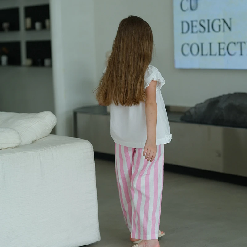 史豌豆女童粉条纹直筒裤 Q1315