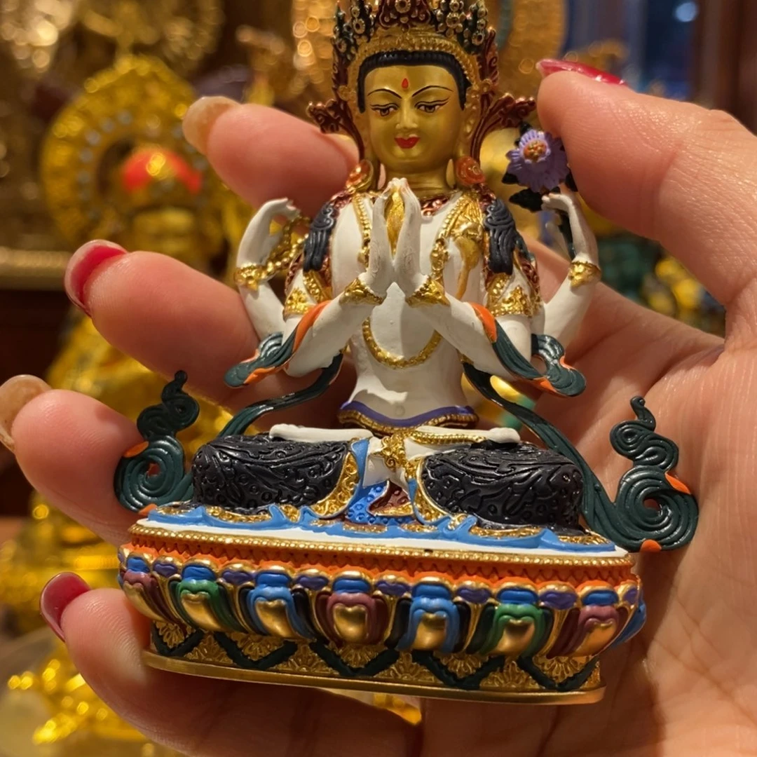 四臂观音10cm纯铜彩绘摆件