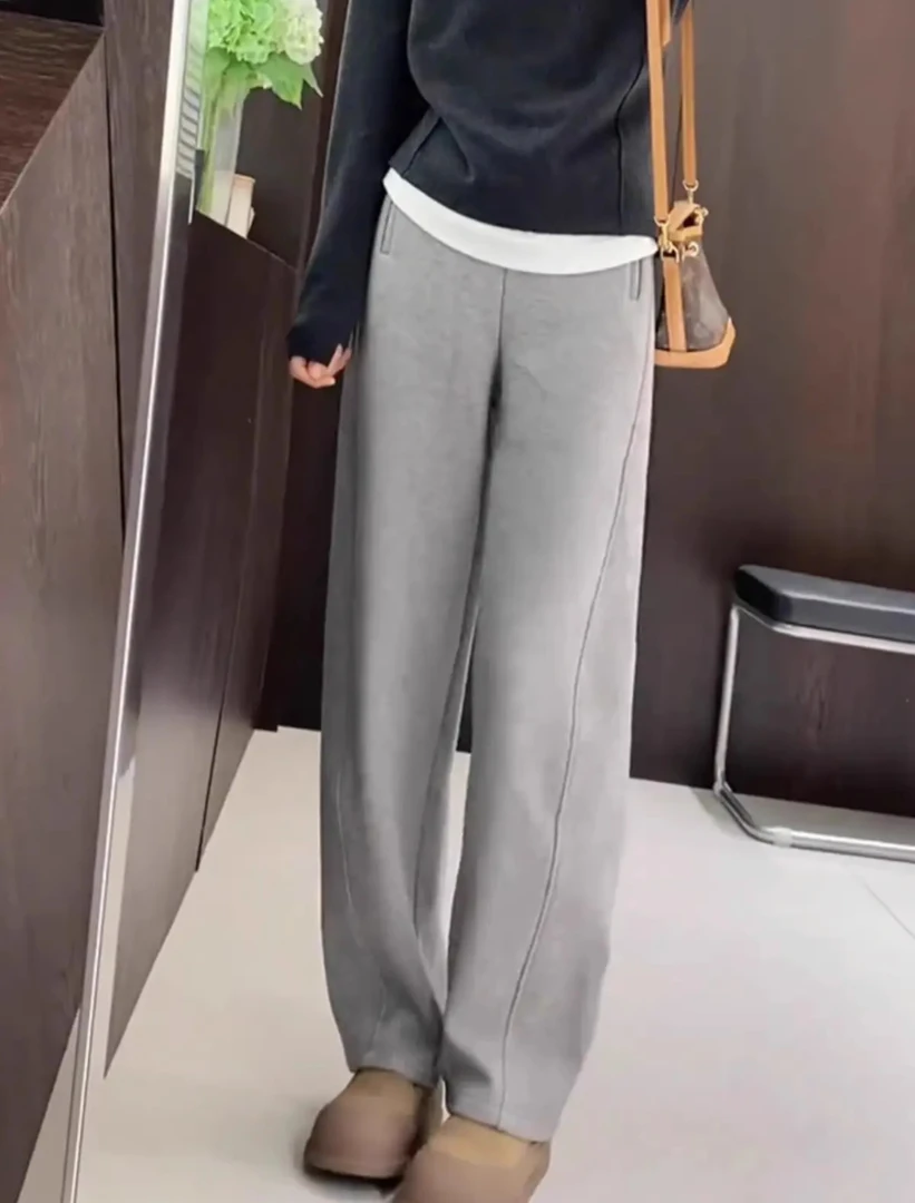 【加厚羊绒】冬季新款慵懒派显瘦舒适垂感百搭时尚休闲弯刀裤6321