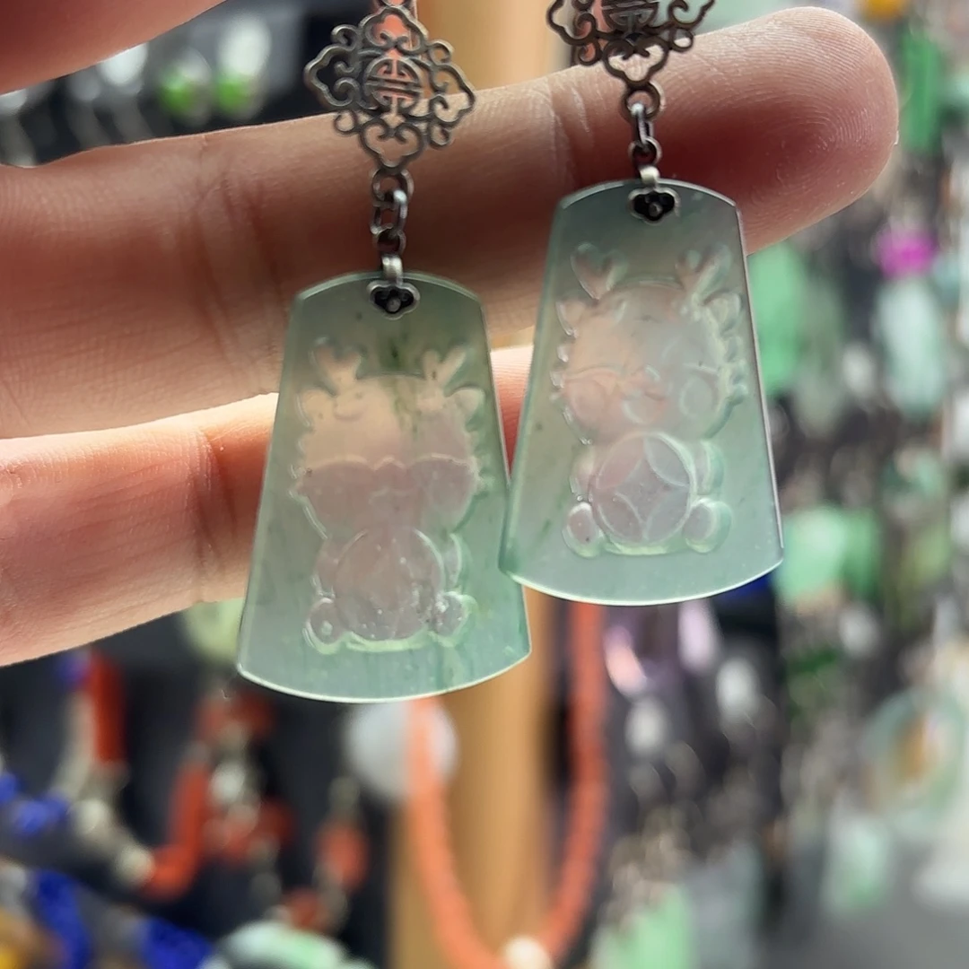 翡翠银S925镶嵌耳饰