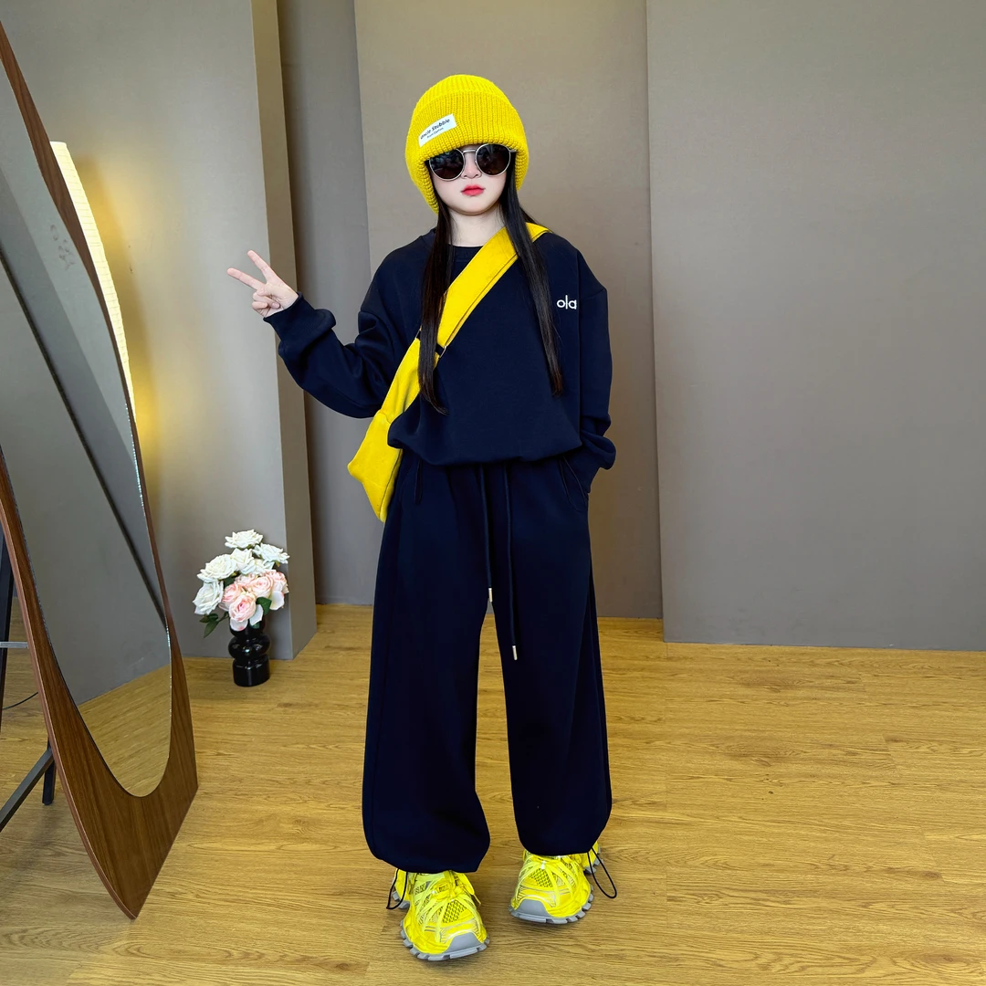 女童2025新款中大童韩版洋气春秋季休闲运动宽松卫衣阔腿裤套装潮