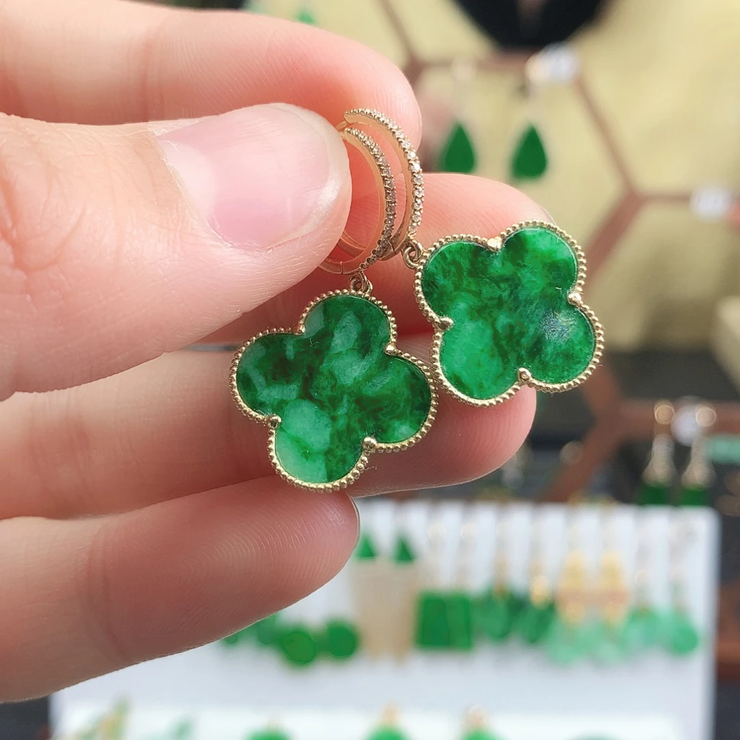 翡翠耳饰18K金镶嵌耳饰