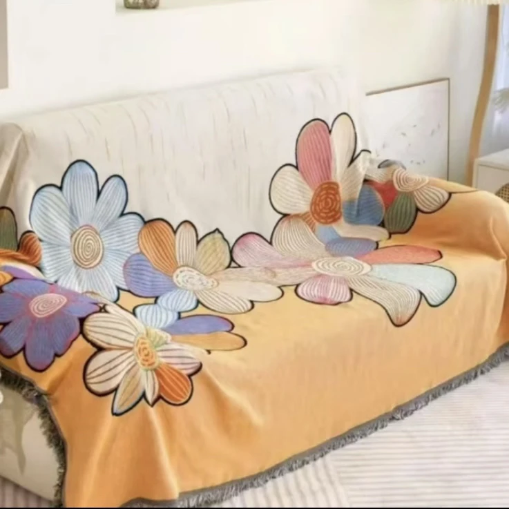 【太阳花】多功能沙发巾沙发毯田园风提花90*240±5盖布四季通用毛毯