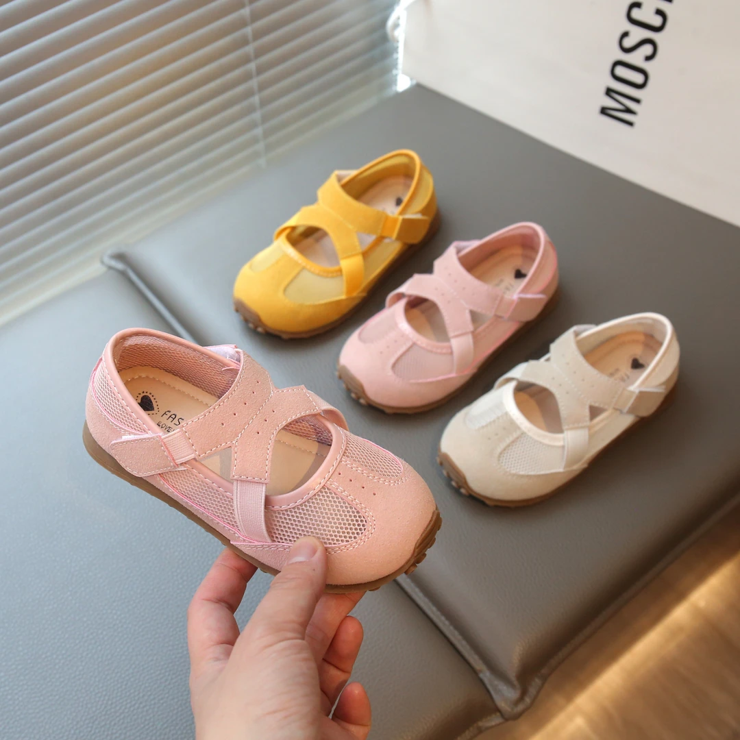 女童网鞋2025夏季新款儿童芭蕾风中大童凉鞋浅口透气豆豆鞋休闲鞋