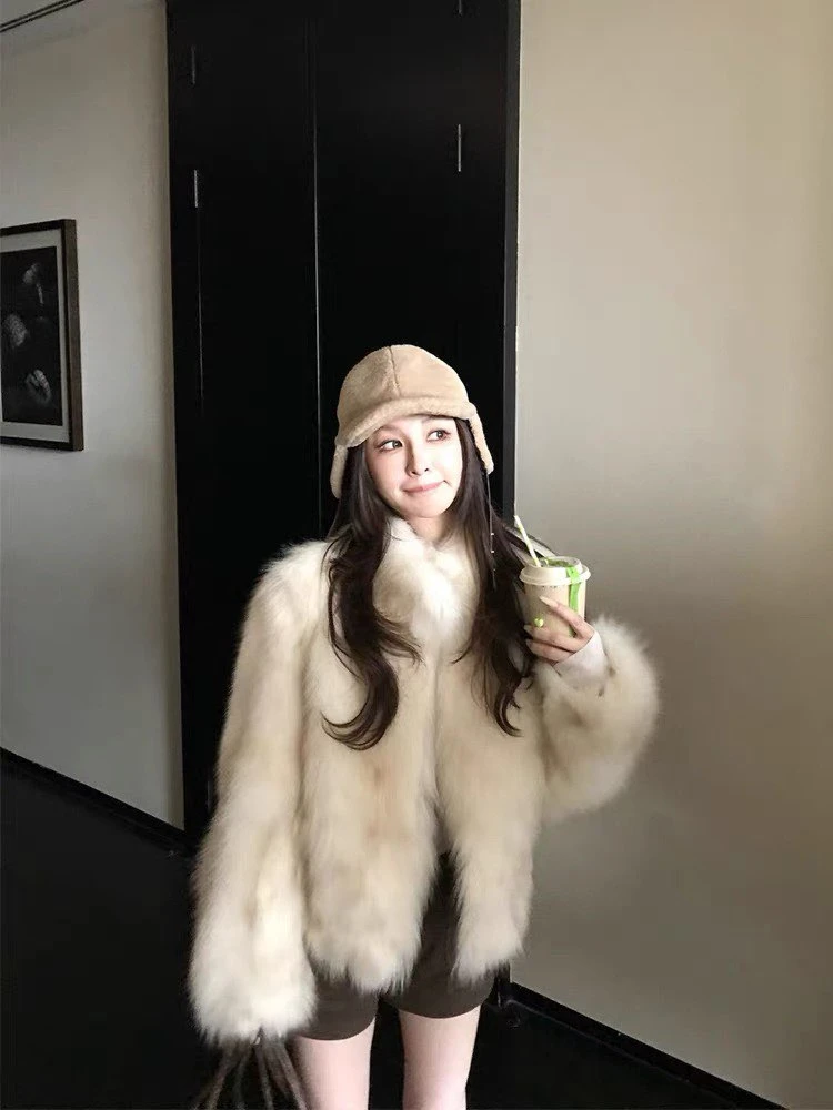 【现货】2025新款毛绒外套女冬季立领晕染加厚保暖环保毛毛大衣百搭