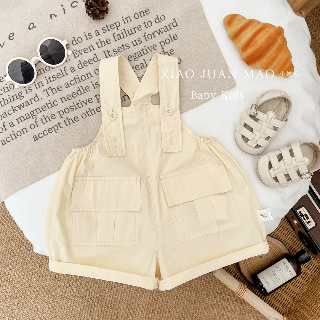 T25X150夏季儿童男童时尚洋气百搭休闲韩版连体纯色大口袋背带裤