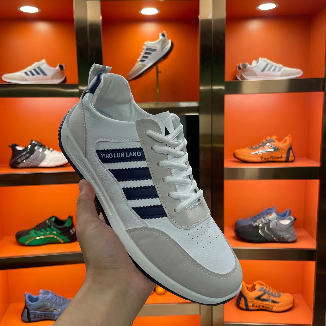 正品】啄木鸟透气新款皮面男鞋男士休闲小白鞋运动阿甘鞋百搭鞋子