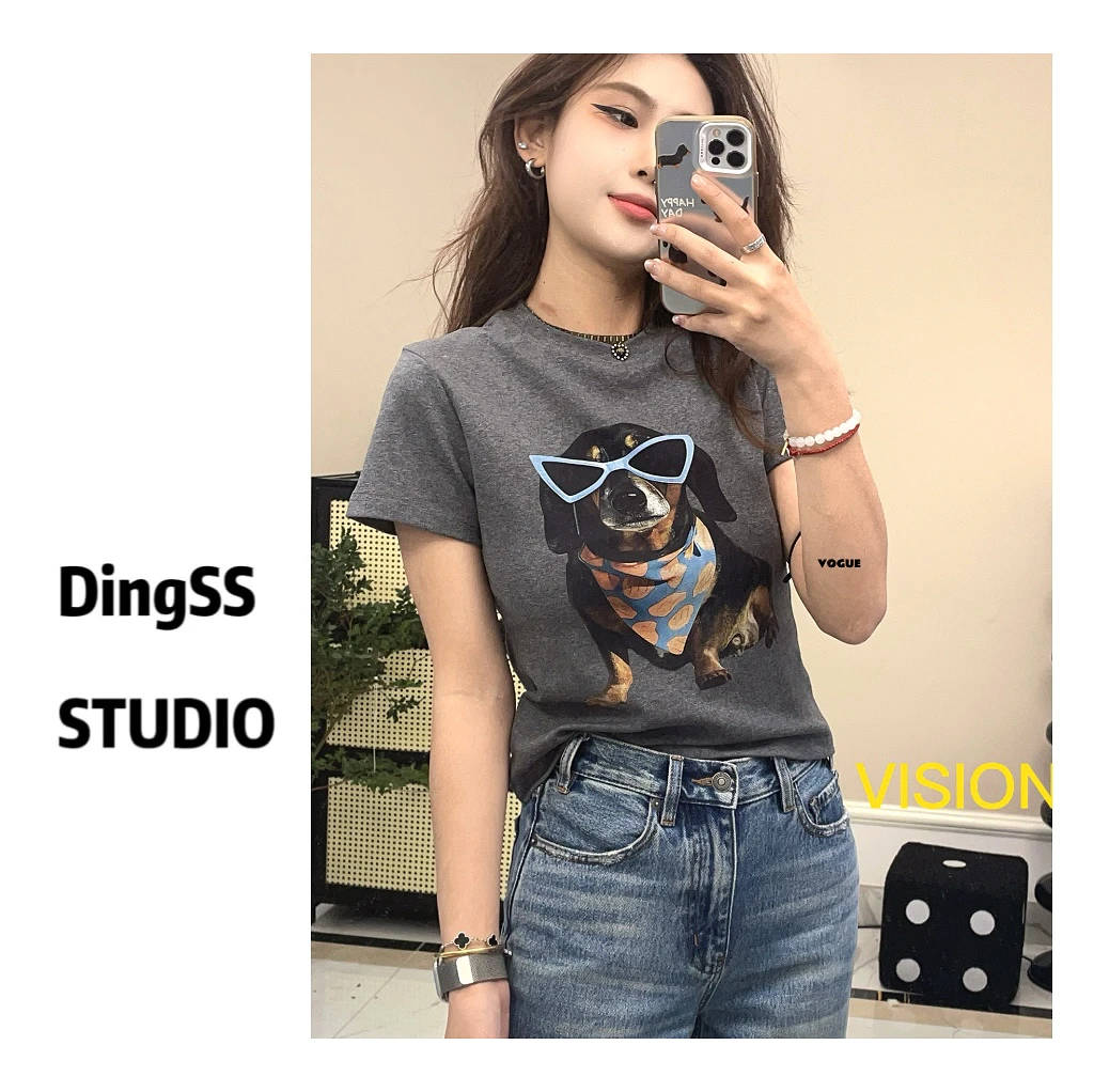 【珊珊推荐】od.Dingsny墨镜狗 春夏欧韩时尚短袖打底T恤