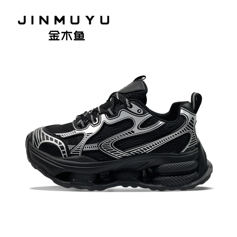 金木鱼休闲女鞋百搭轻便时尚2025春季新款老爹鞋厚底时尚舒适网面