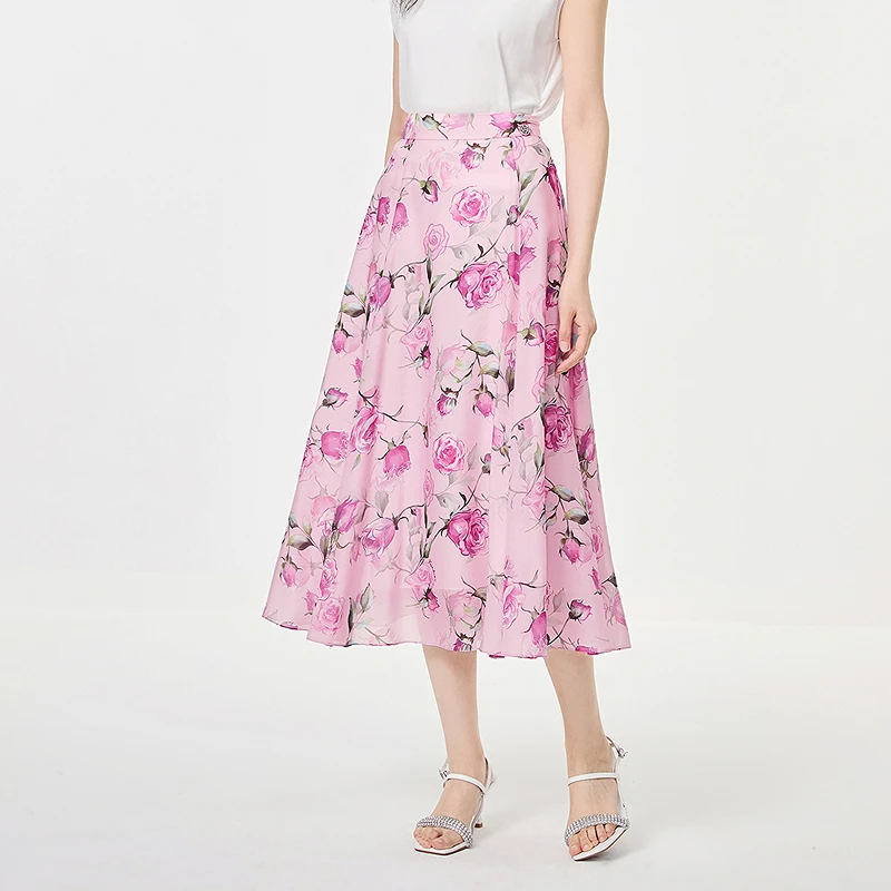 【100桑蚕丝】Koradior珂莱蒂尔商场同款2025夏度假风玫瑰半身裙