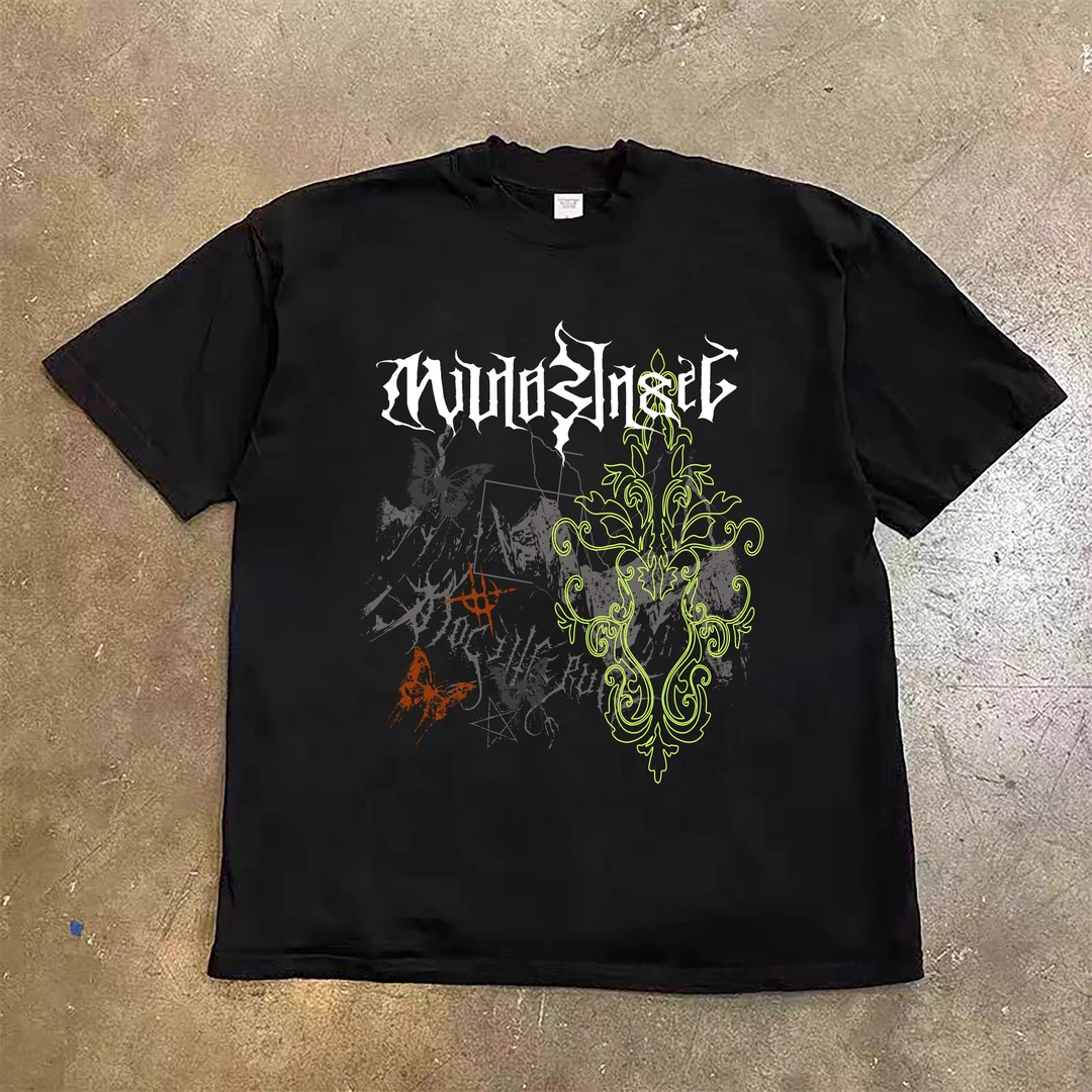 美式hiphop高街短袖纯棉T恤男款宽松重磅圆领复古街头痞帅印花