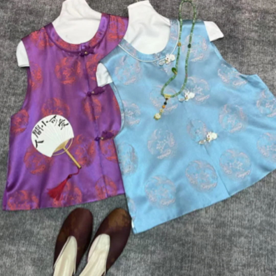 玛薇丝【双蝶团花】提花重磅桑蚕丝小兔盘扣新中式马夹