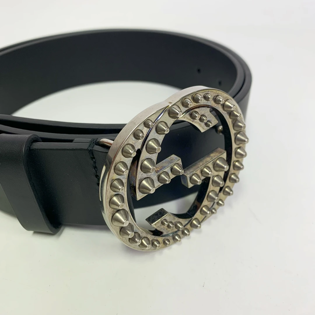 全新未使用 GUCCI/古驰 古驰牛皮铆钉圆形互扣皮带（无盒