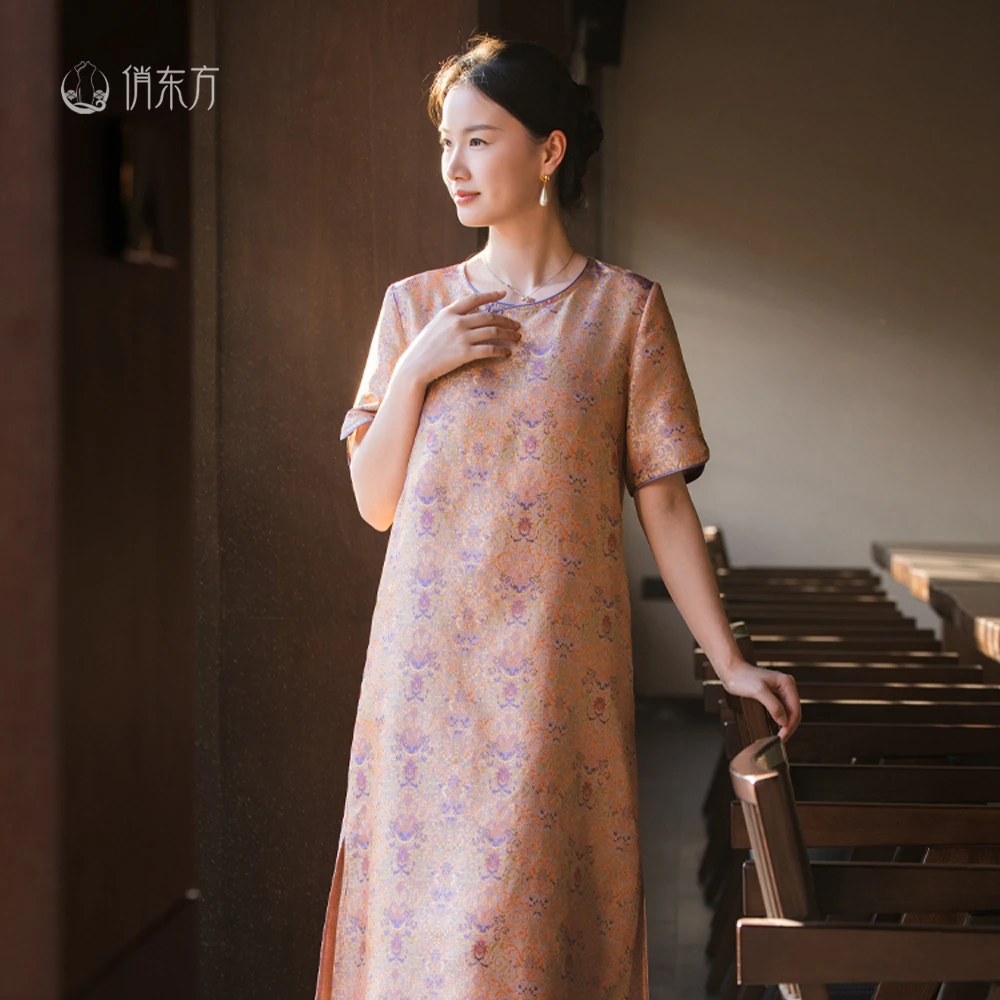 俏东方【星河紫梦】蜀锦罗连衣裙改良夏季百搭显瘦新款100桑蚕丝