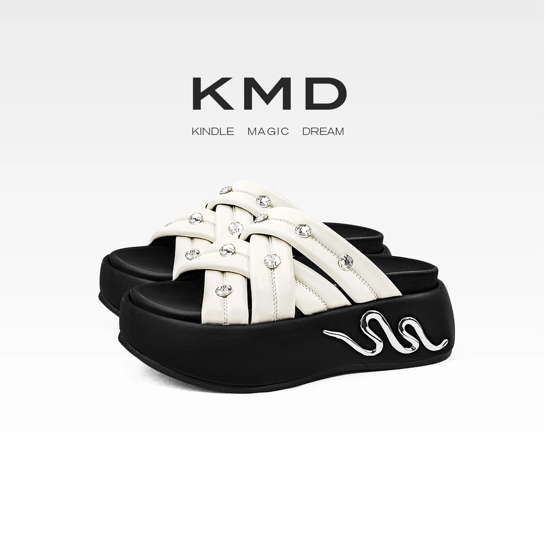 KMD k2025夏季新款罗马风凉拖鞋外穿百搭厚底真皮女士拖鞋小个子