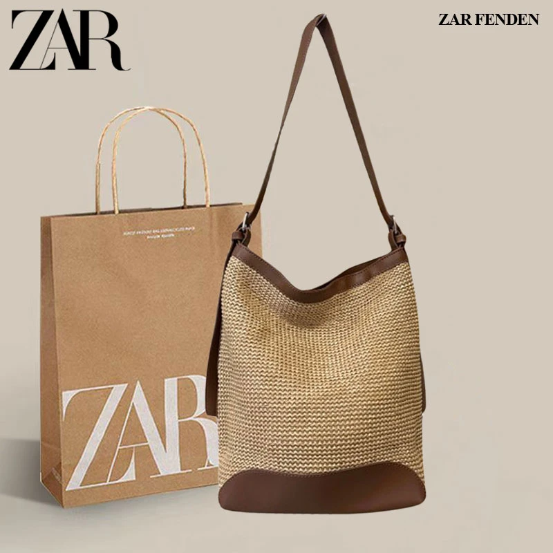 ZAR FENDEN编织包包女2025新款大容量托特包高级感草编单肩斜挎包