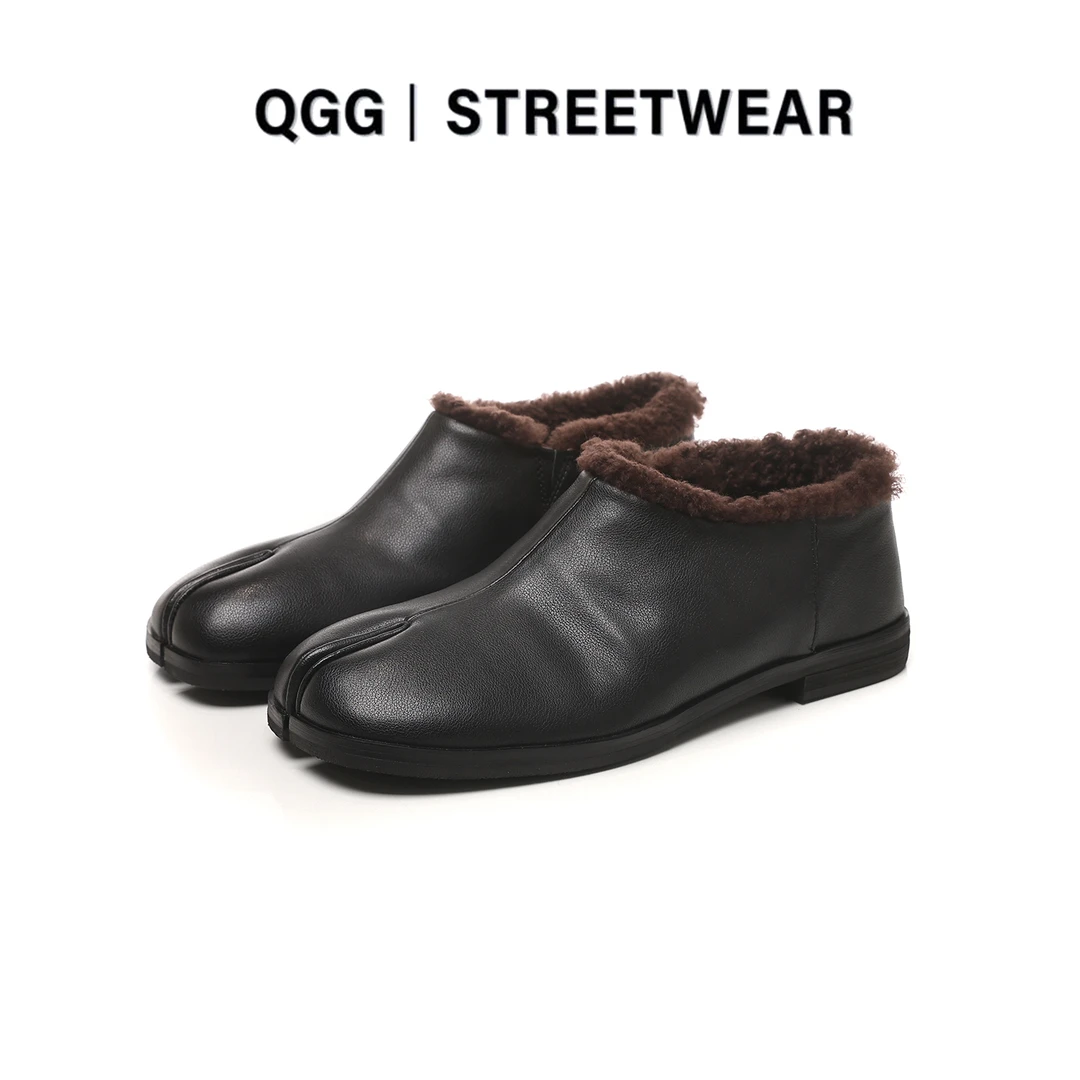 QGG头层真皮平底分趾乐福鞋女2026春新款百搭时尚小皮鞋LZ8692