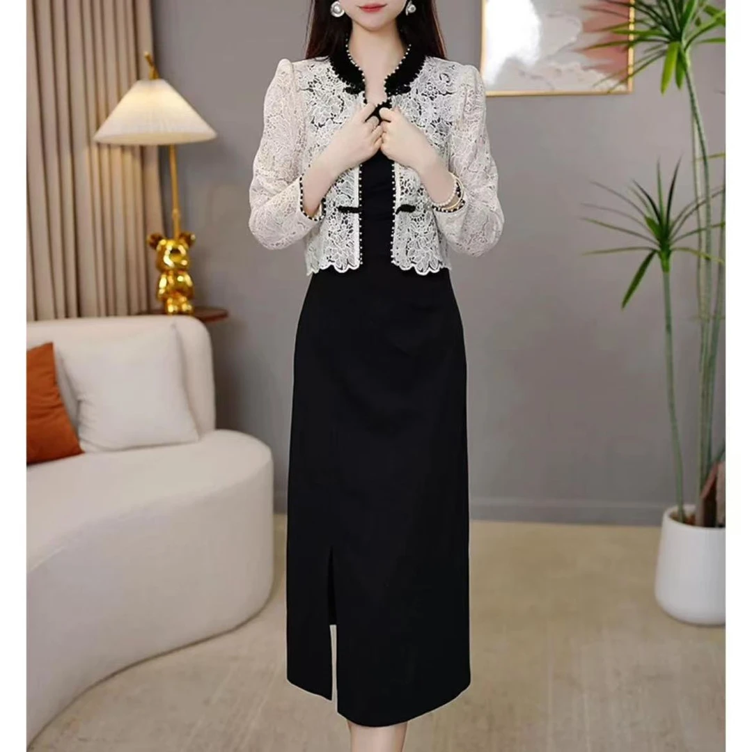 【两件套】外套配连衣裙优雅气质时尚早秋新款减龄休闲显瘦收腰