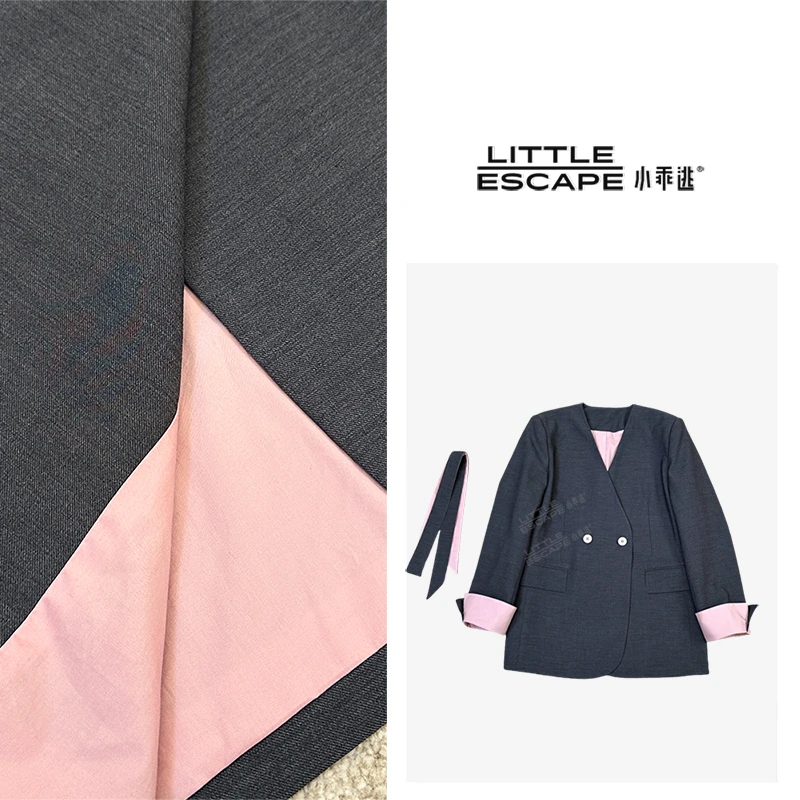 小乖逃灰色西装 灰色撞粉色袖子西装双口袋外套 S25156