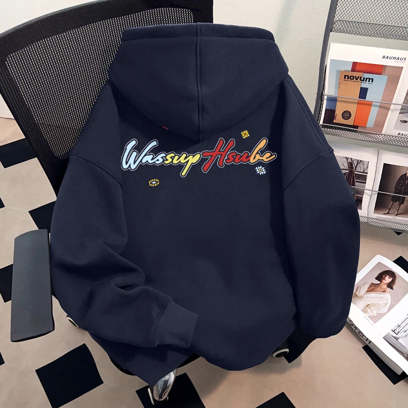 WASSUP HSUBE设计感字母印花套头连帽卫衣男士国潮牌冬季新款男装