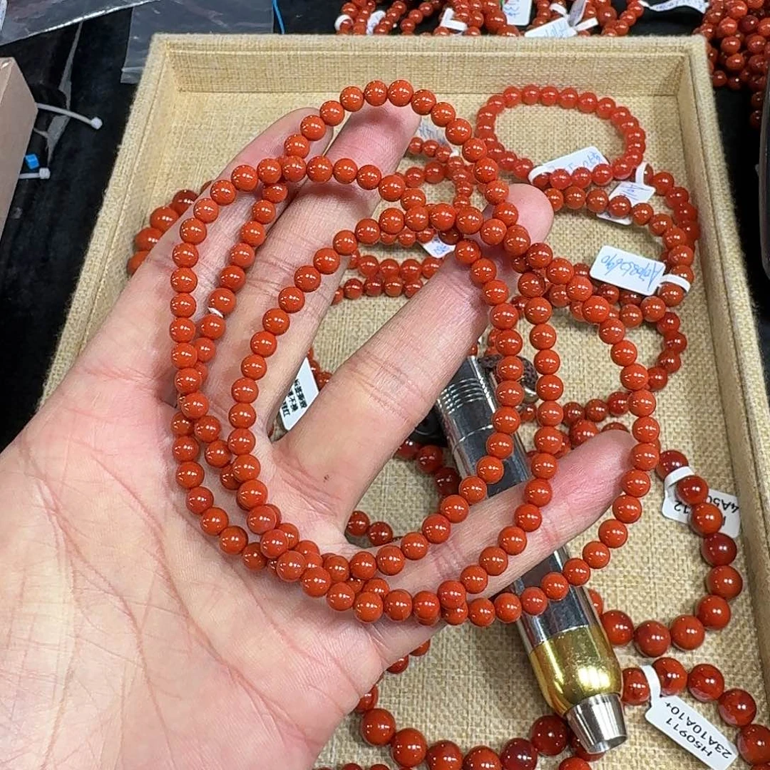 南红玛瑙未镶嵌手链原矿南红项链5mm瓦西柿子红