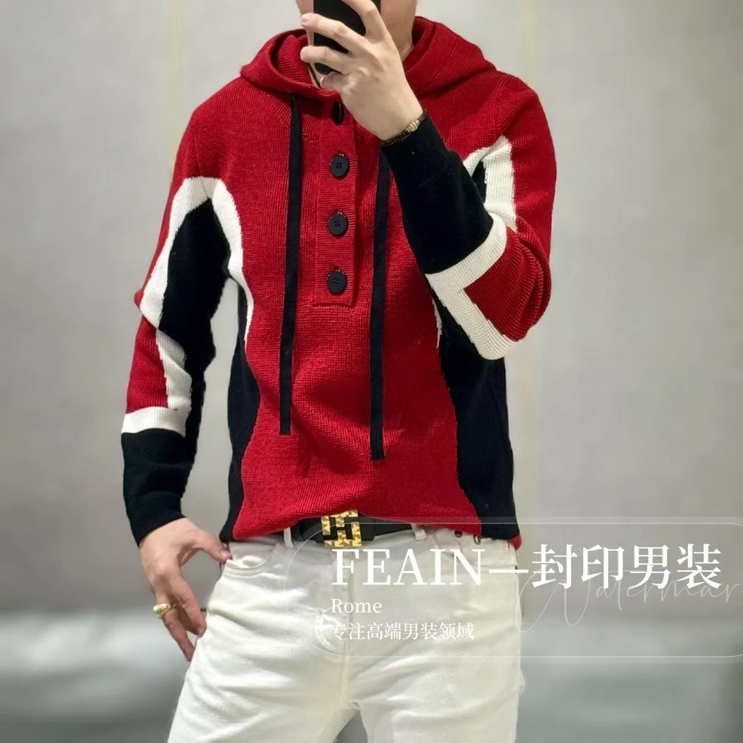 【莱赛尔羊毛】高端连帽拼色工艺立体玉米粒针织提花Q103