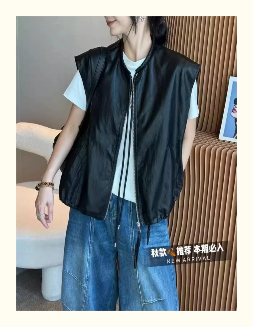 皮衣马甲女短款2025秋装新款宽松显瘦坎肩机车服pu皮夹克休闲上衣