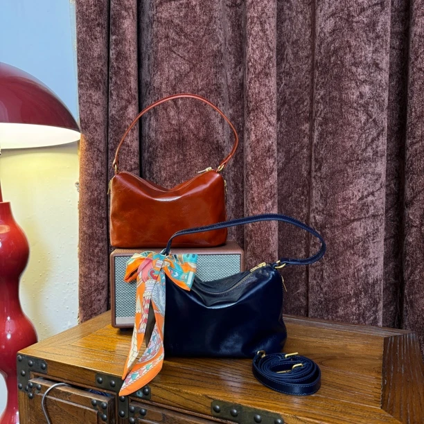 新款头层油蜡牛皮韩版简约设计四季通勤包腋下单肩斜挎包 9802