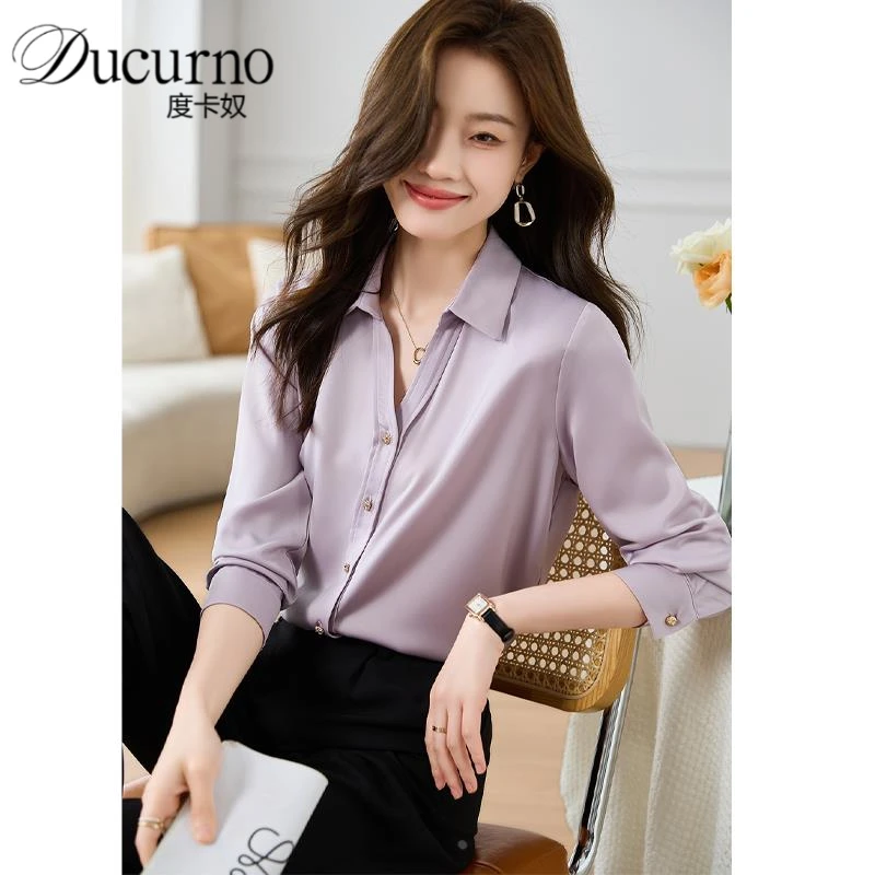 长袖雪纺衬衫女2025秋季新款高级感气质职业纯色衬衣洋气别致上衣