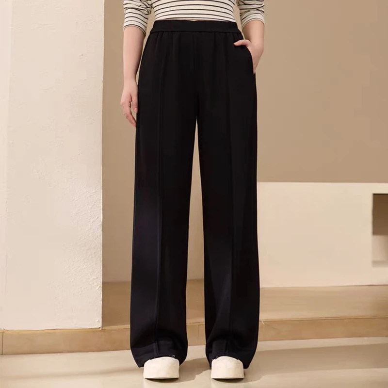 （日单纯色直筒裤）秋冬新款松紧腰立体剪裁显瘦百搭抽绳休闲裤G