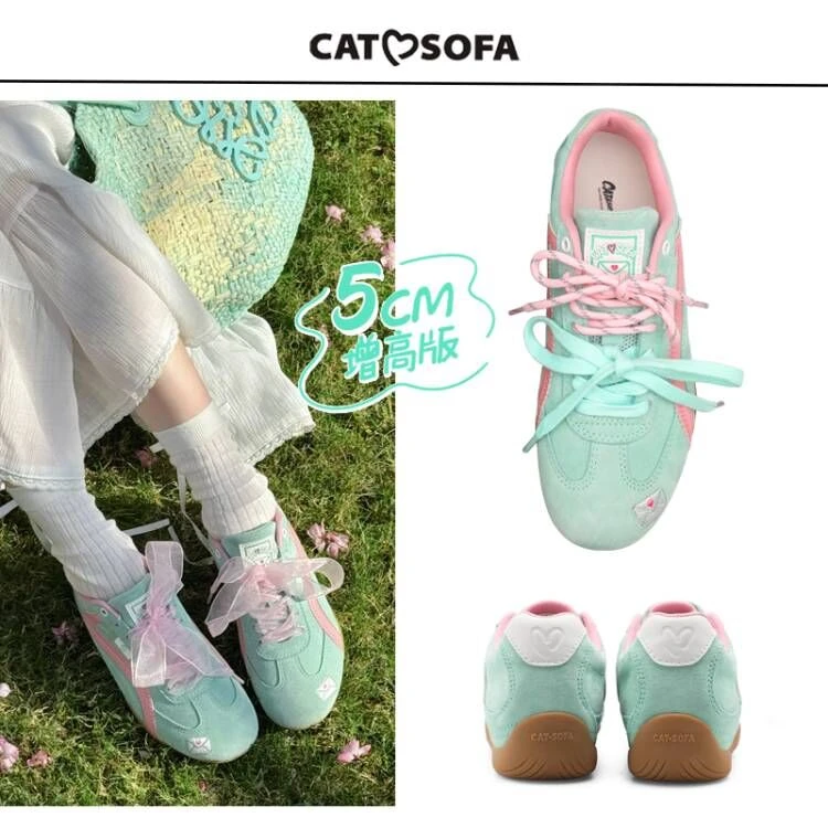 【内增高5cm猫与沙发】赛车鞋春日情书emoji薄底鞋低帮鞋子