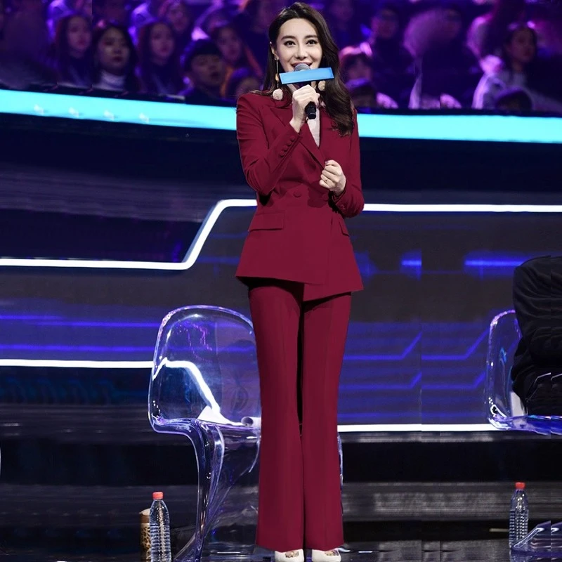 大码女装高级年会安哥拉红西装套装胖妹妹秋季高级感职业西服正装