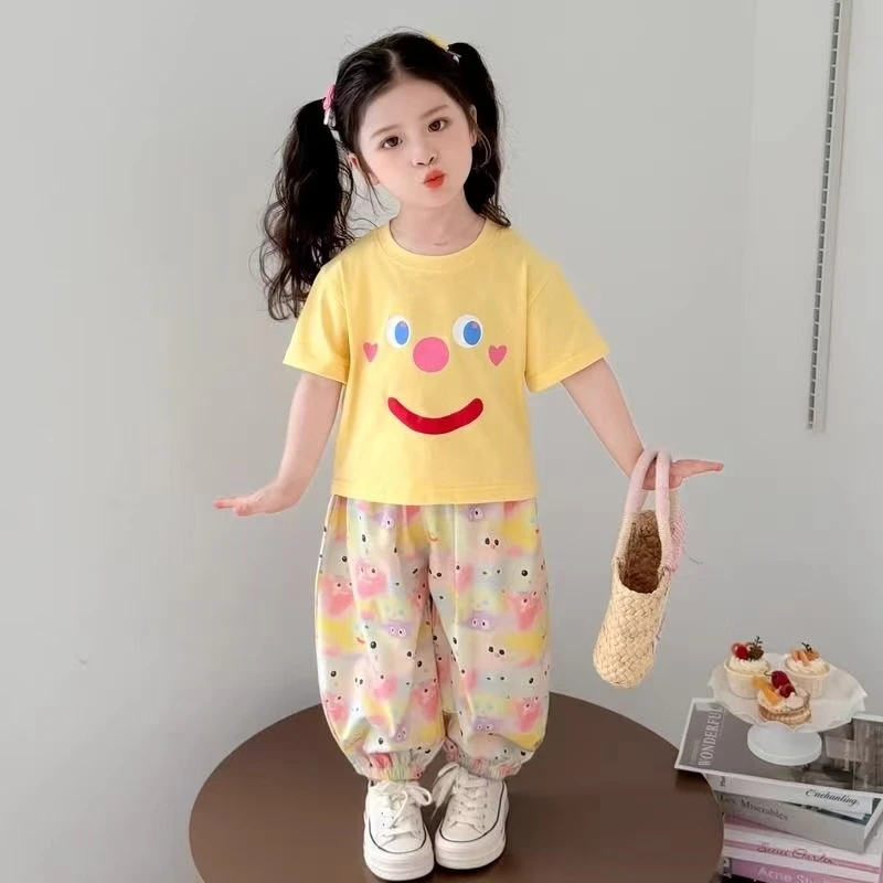 新款洋气时髦女童夏装短袖套装卡通印花超好看