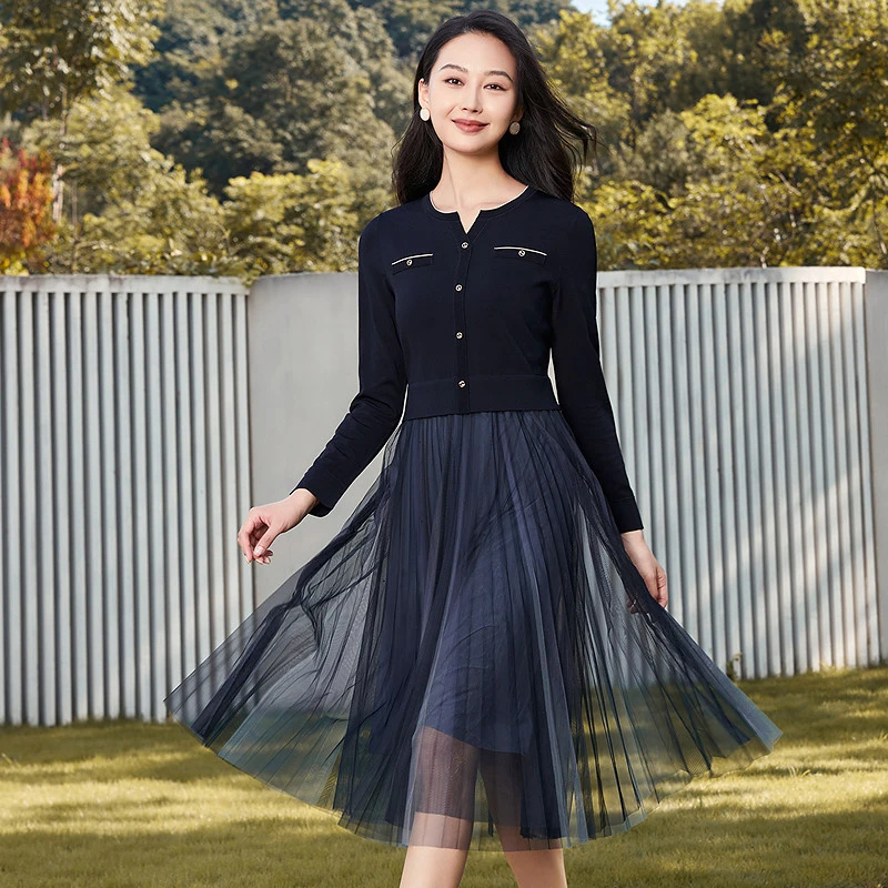 【婷婷专属】【冰丝系列】款小香风气质淑女网纱长袖连衣裙女