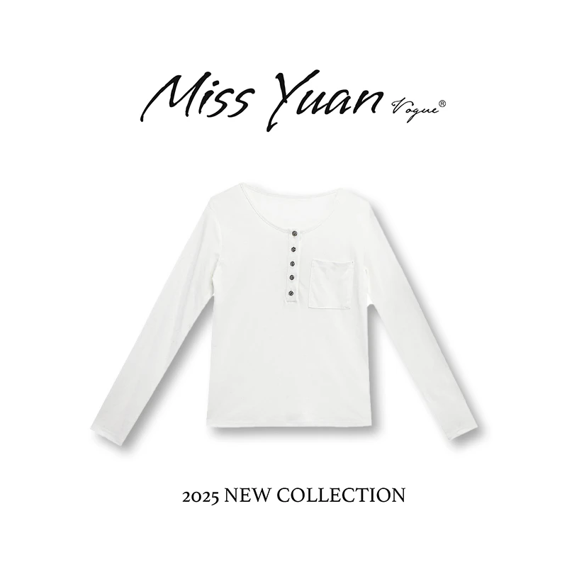 M.Y媛总 2025春季新款T恤小众设计V领轻奢百搭打底女1LY1136