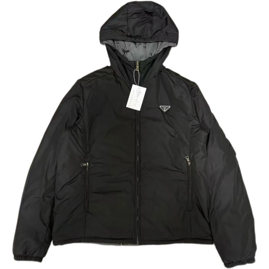 99新 Prada/普拉达 双面尼龙胸前三角钢标棉服外套48码