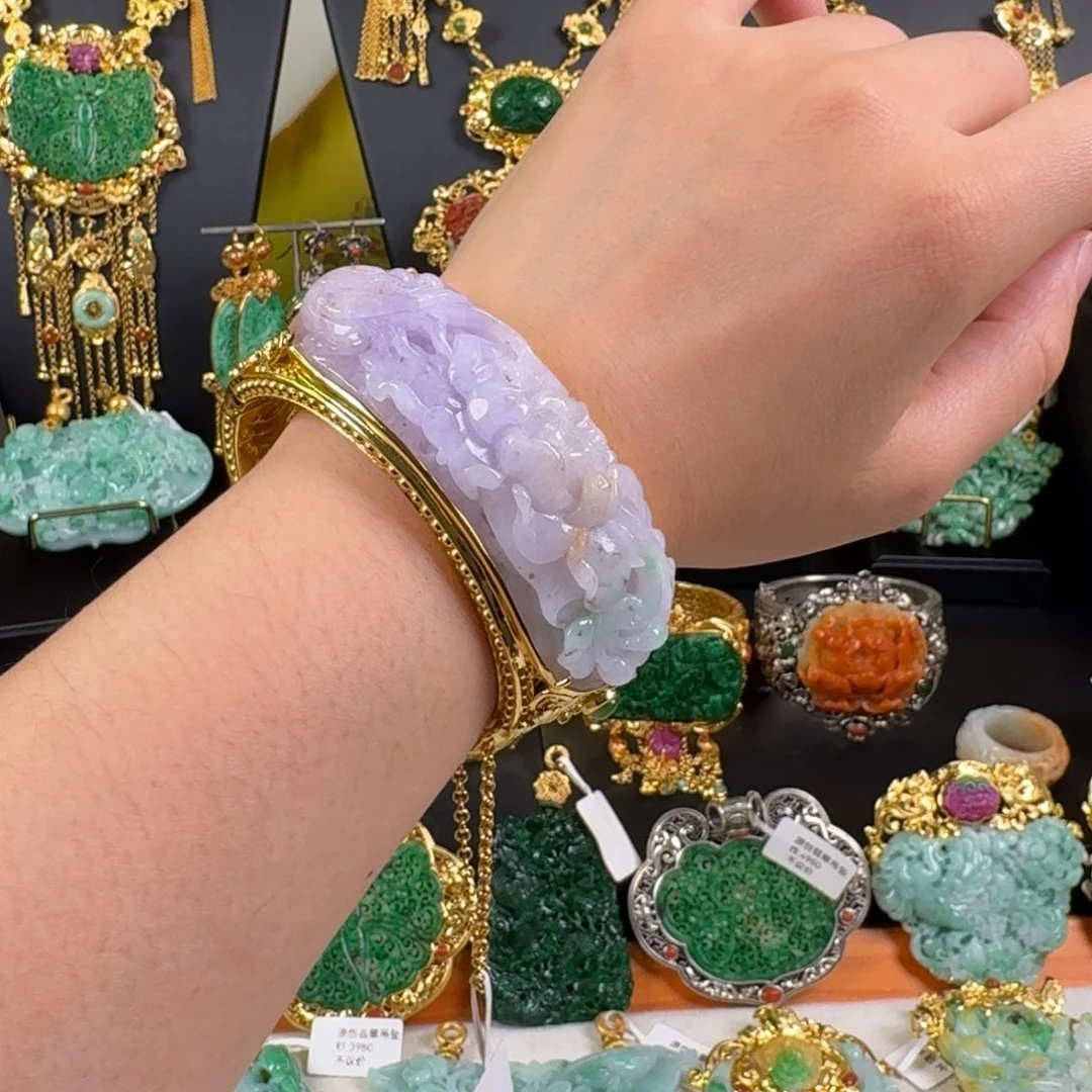 翡翠银S925镀金镶嵌颈饰紫罗兰手镯