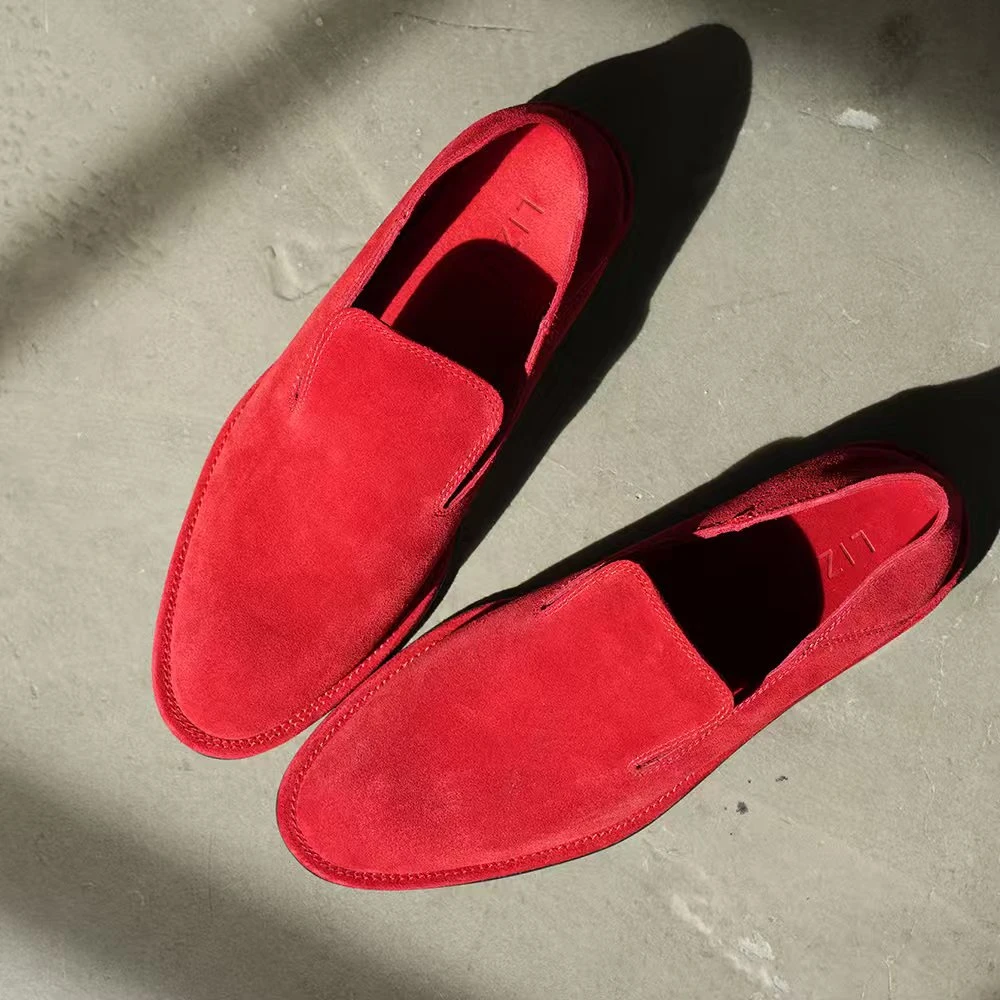 时尚百搭极简反绒牛皮一脚蹬平底鞋10153