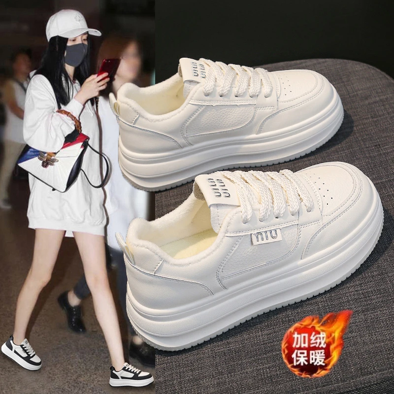 加绒厚底小白鞋女2025秋冬新款松糕鞋小个子软底增高休闲运动板鞋