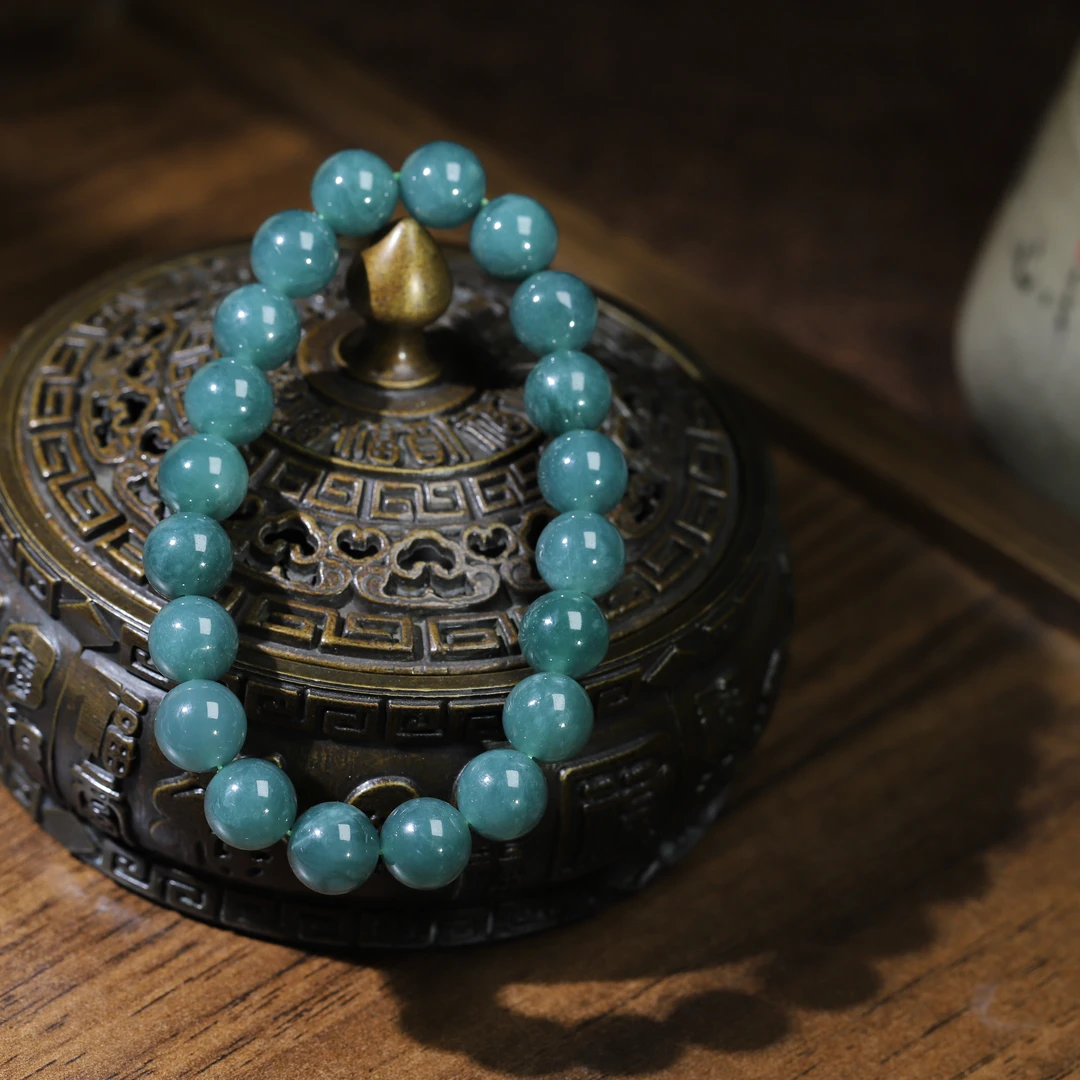 【小娟珠宝】蓝水翡翠圆珠手串 sll0214 g55