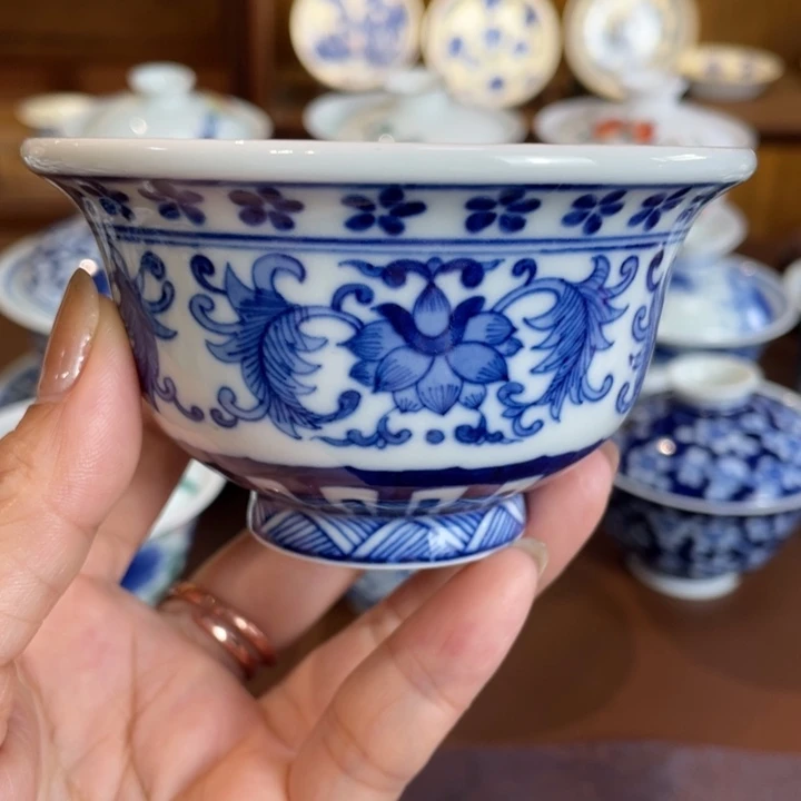 手工手绘缠枝莲压手杯