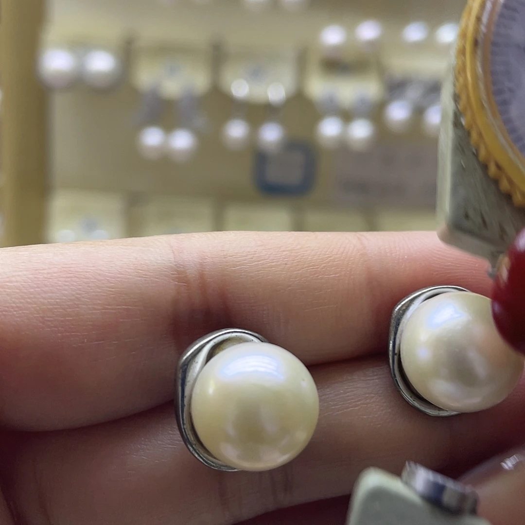 耳饰银S925镶嵌淡水珍珠