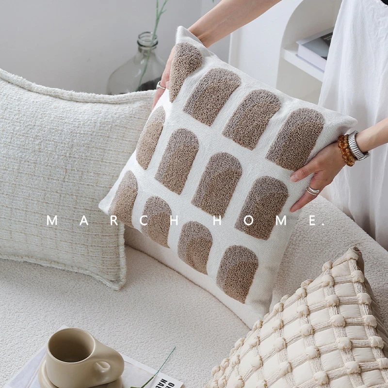 法式ins奶油风奶咖色抱枕刺绣靠枕酒店软装沙发客厅靠垫套奶茶色