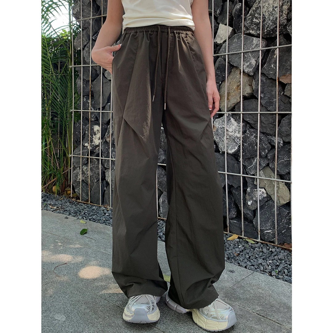 尔给夏季新款酷帅速干伞兵裤复古高腰显瘦阔腿长裤女美式阔腿裤