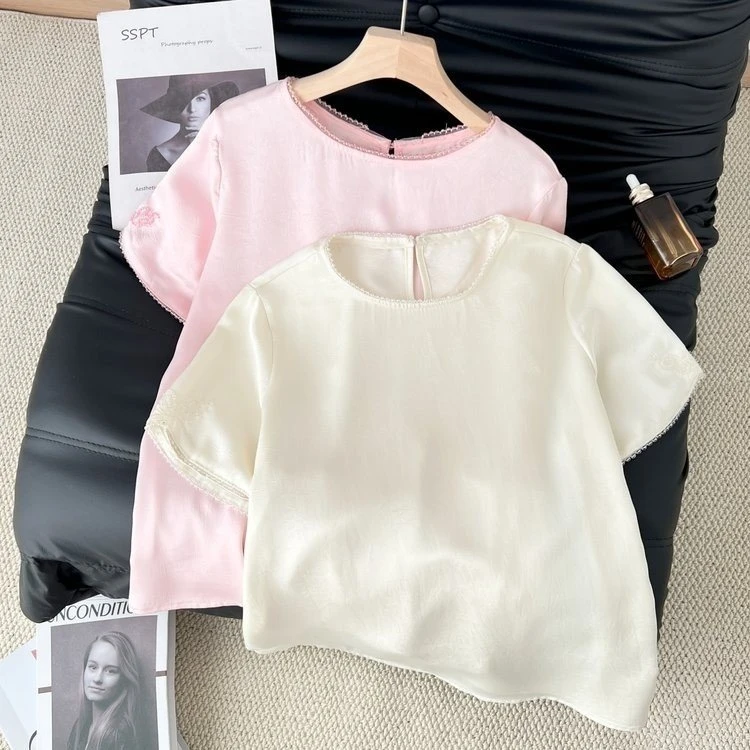 新中式宽松型国风短袖透气T恤百搭圆领打底衫夏季套头短款上衣