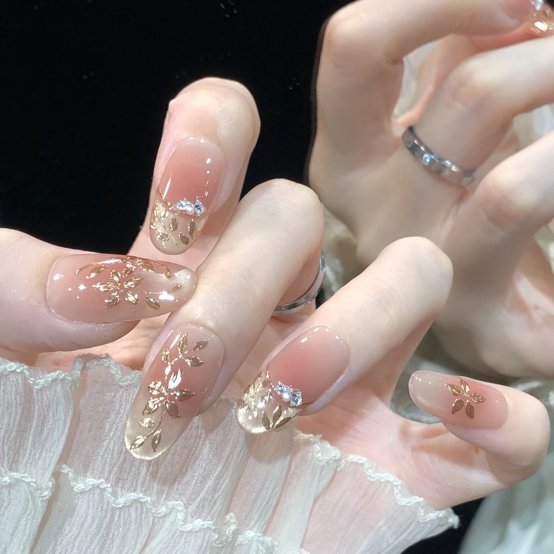 【鎏金点翠】【设计师款】纯手工穿戴甲可拆卸美甲光疗甲