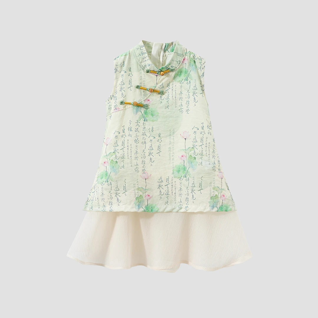 【晓荷】新中式女童旗袍裙夏季裙子国风上衣无袖女童连衣裙GNSS2551