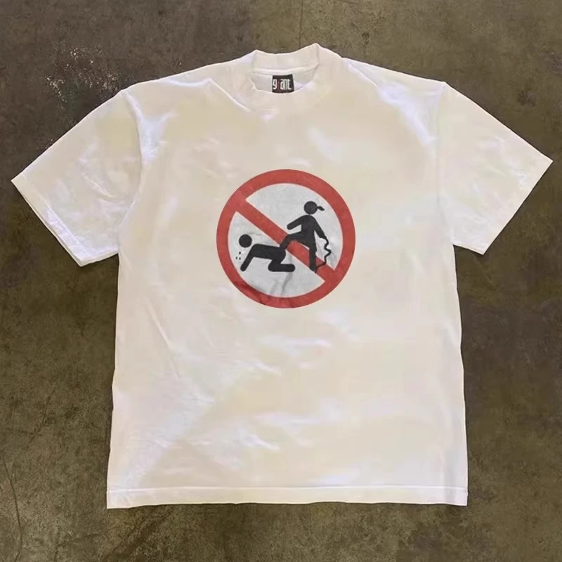 2025新款夏季圆领宽松禁止暴力印花短袖t恤男纯棉潮流休闲半袖tee