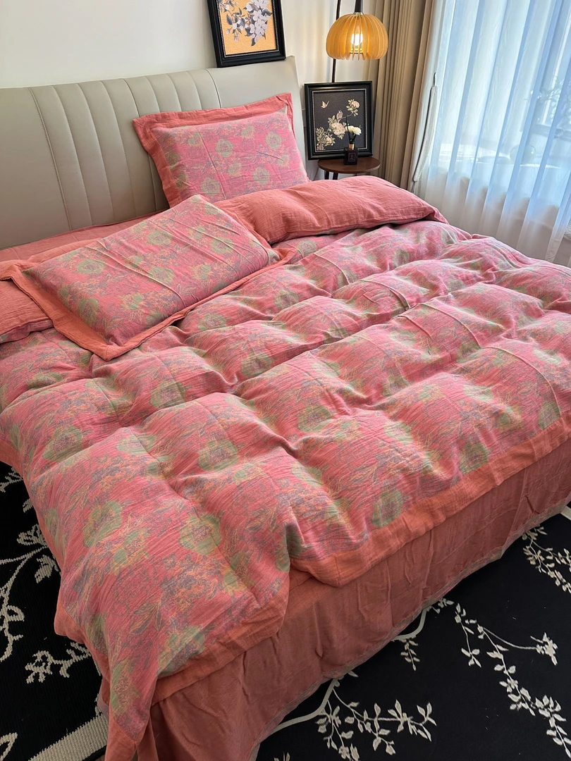 m1【宽边套件】全面双层纱四件套恒温双层透气亲肤床品套件