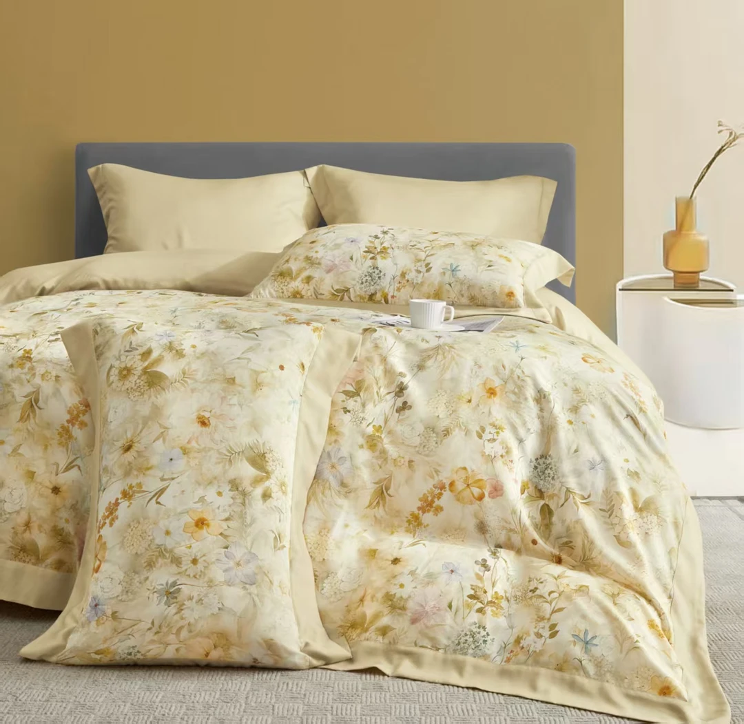 高端轻奢天丝莱赛尔数码印花四件套真丝设计师精工设计款